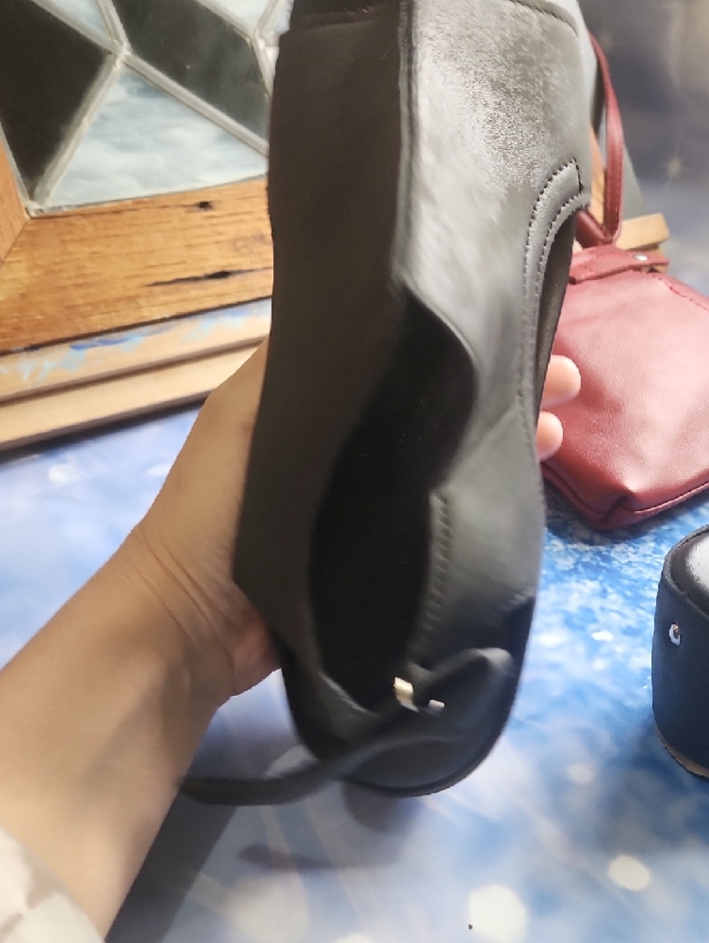 Black Open-Toe Wedge Sandals with Ankle Strap - Picture 7 of 10